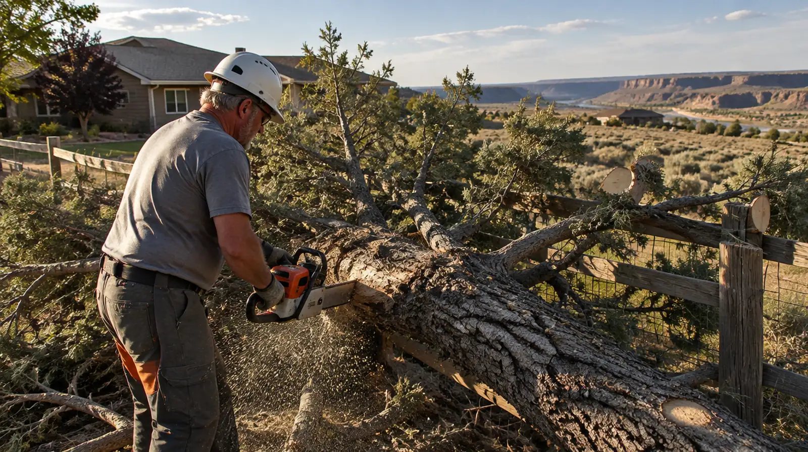 Crew clearing a storm-fallen tree in Twin Falls, ID