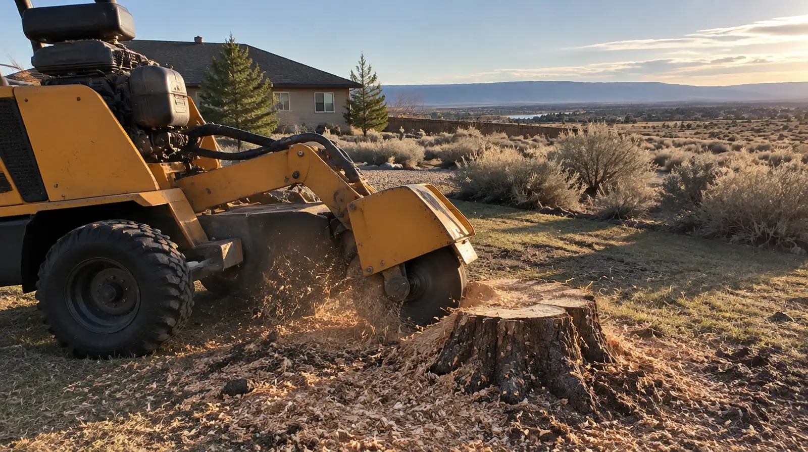 Stump grinder removing a tree stump in Twin Falls, ID
