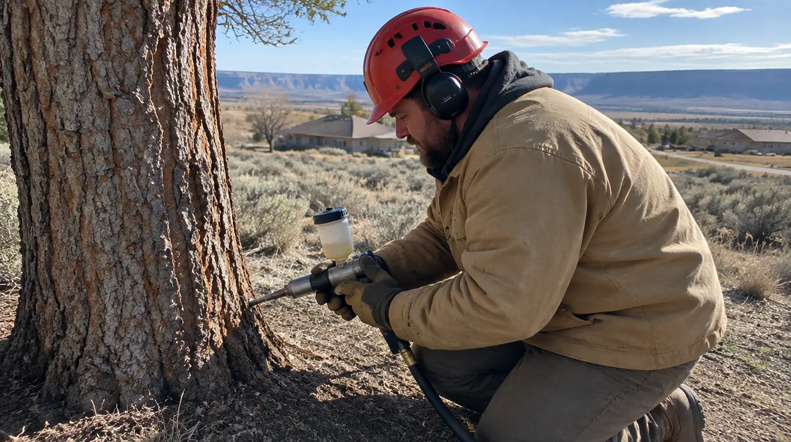 Arborist giving a tree health treatment in Twin Falls, ID