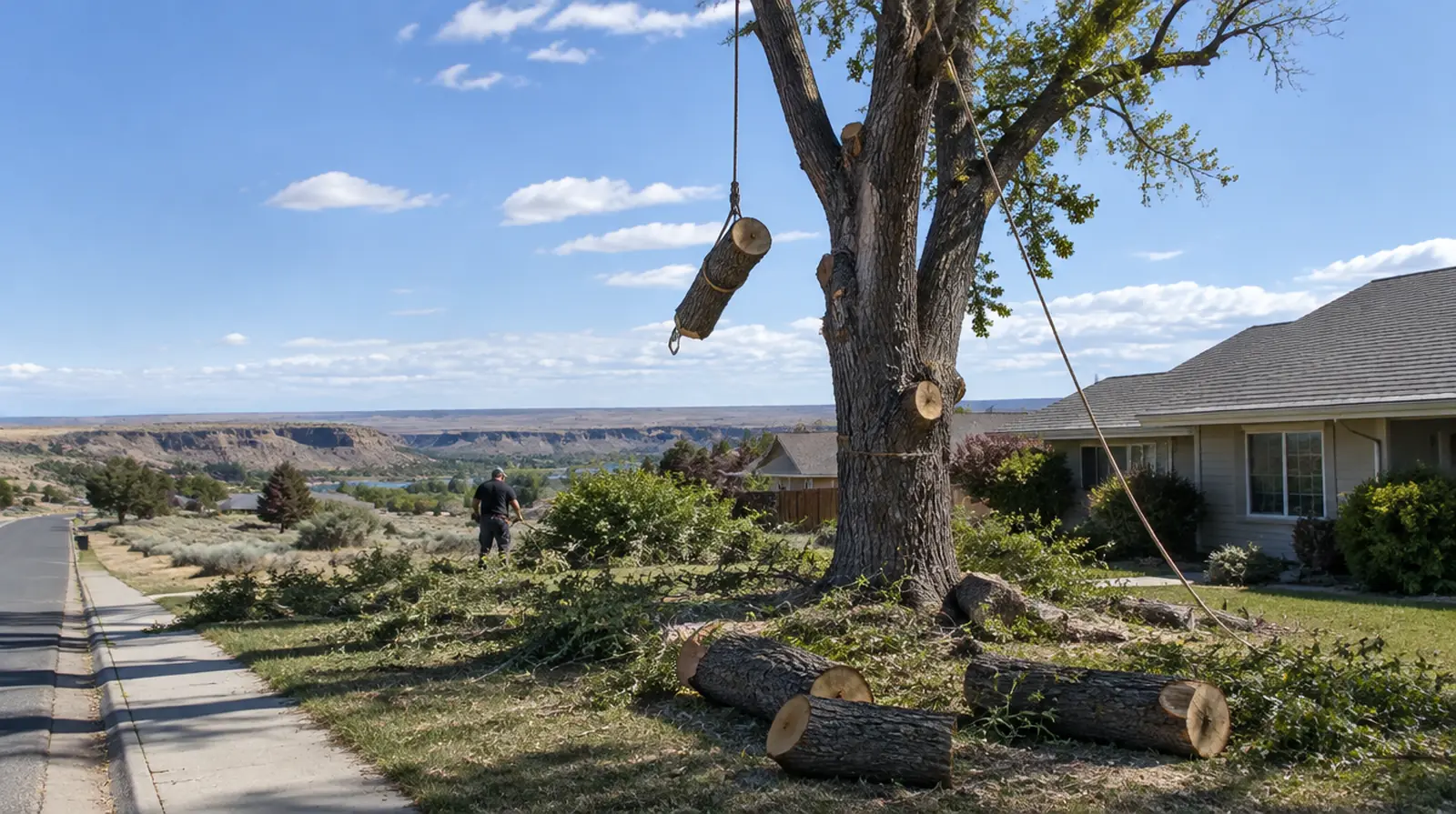 Tree being removed in sections in Twin Falls, ID
